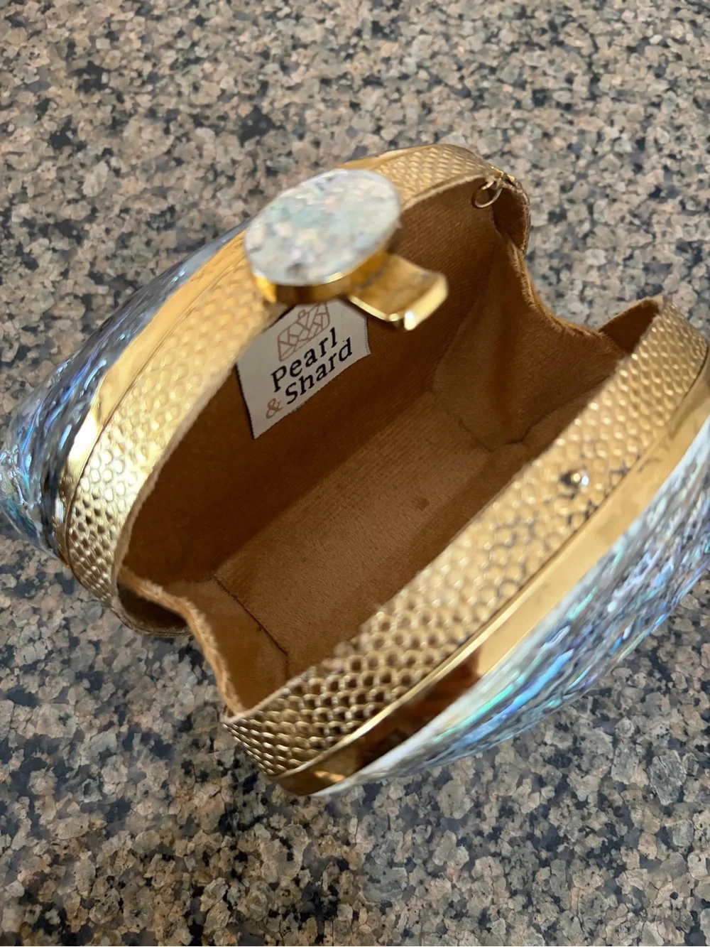 Gold Abalone Shell Minaudière Shoulder Bag